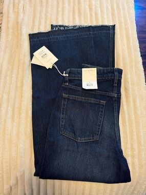 Cropped Wide Leg Raw Hem High Rise Denim Jeans - Free Assembly